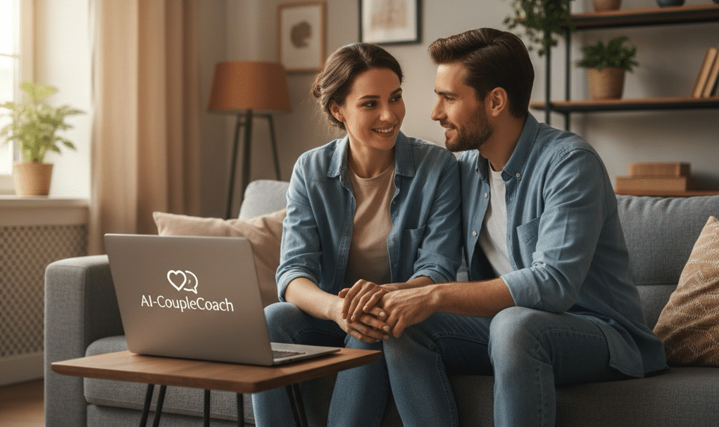 Paar vor dem AI-CoupleCoach Laptop
